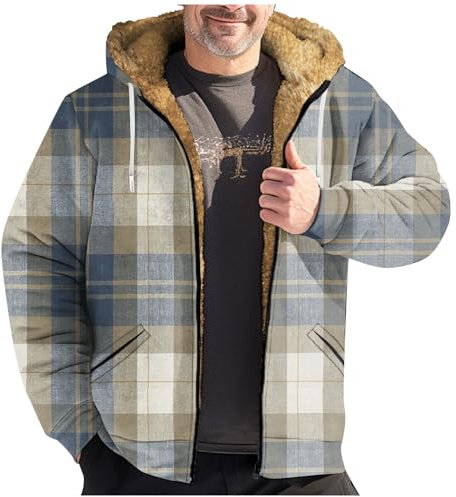 Generisch Winter Coat Men, Kariertes Jacke Herren Warm Fleece Hemdjacke Reißverschluss Holzfällerjacke Gefüttert Sweatshirt Mit Kapuze Hemd Kariert Jacken Holzfällerhemd (6XL, Dunkelgrau)