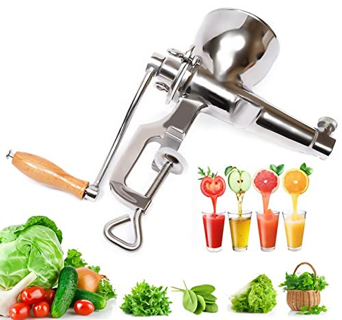 Entsafter Edelstahl Manual Fleischwolf Obst Weizengras Presse Hand Saft Press Gras Beeren Frucht Manuell Tomaten Obstentsafter Presser Manuelle Juicer Entsaften FüR GemüSe ÄPfel Sellerie Silber