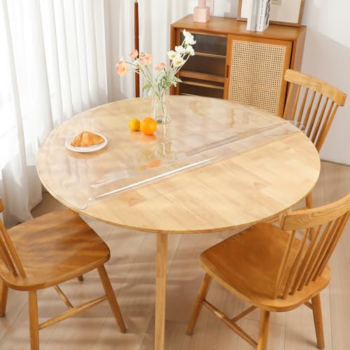 TIEHAN Runde PVC Tischdecken, 1.5 mm Dicker Durchmesser 110 cm transparente runde Tischabdeckung, wasserdichte Kunststoff Tischsets Schreibtisch Pads Tischschutz