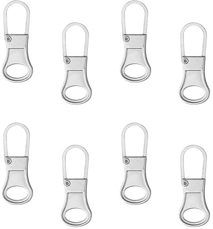 8 St Ersatz Reißverschlussschieber, Reißverschluss Zieher Zipper Abnehmbare Reißverschlusslasche Griff Reparaturfixierer Reißverschlusskopf ffür Kleidung, Rucksäcke Jacken Hosen Schuhe Gepäck (Silber)