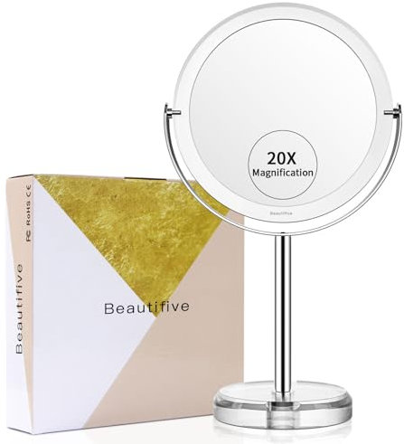 Beautifive Schminkspiegel mit 20X/1X Vergrößerung, Doppelseitiger Kosmetikspiegel mit 360°Schwenkbar,Abnehmbarer Vergrößerungsspiegel für Make-up, Schlafzimmer, Reisen