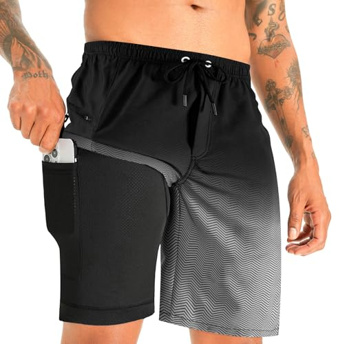 APTRO Maillot Short de Bain Homme Piscine Séchage Rapide Surf l'été Hawaïen Short de Plage Imprimé Fondu Noir MK352 XL