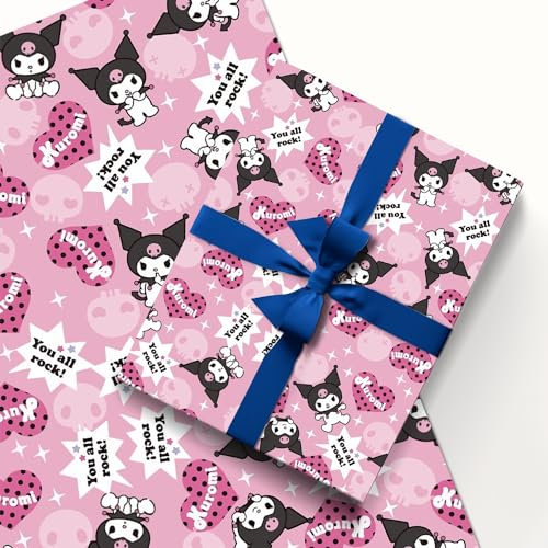 EYQQM 5 Stück Geschenkpapier 50,8 x 76,2 cm Kraftpapierbögen Premium Geburtstag Kuromi Geschenkpapier Set für Kinder, Party Aufbewahrung Festliche Dekoration (Rosa Hase)