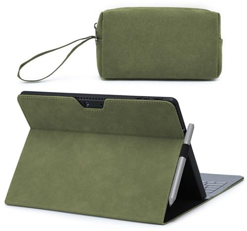 HYZUO Housse Coque pour Surface Pro 11 2024, Surface Pro 10 2024, Surface Pro 9 2022, Folio Stand avec Porte Stylet, Vue d'angle Multiples, Compatible avec Le Clavier Type Cover, Vert Olive