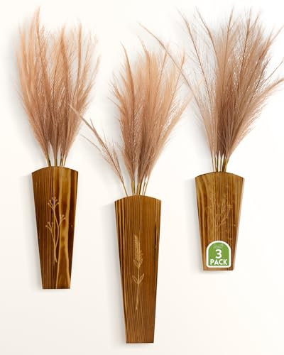 Juego de 3 macetas de madera para pared, macetas de pared de madera para plantas de interior, plantas artificiales de pared, pared de flores, jarrones de pared, decoración de pared moderna para sala