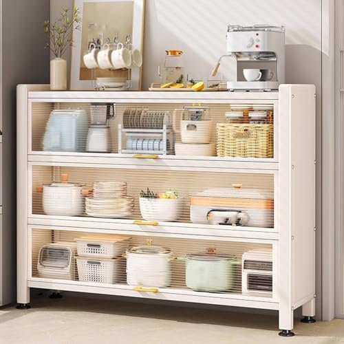 Meuble Colonne Cuisine 60 cm Largeur Blanc, Rangement Bas avec Portes Transparentes, Organisateur et Desserte (60cm)