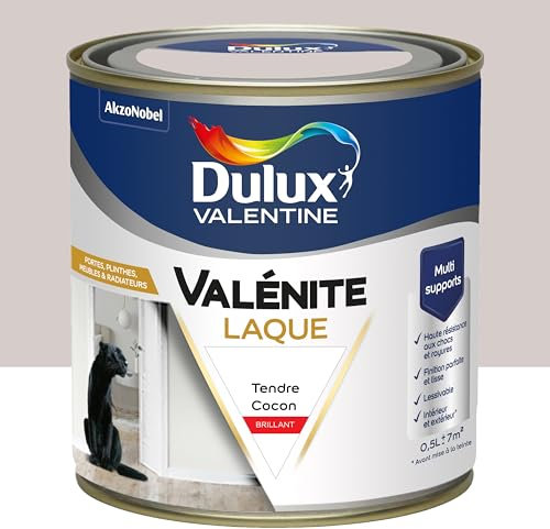 Dulux Valentine Peinture Laque Valénite Intérieur et Extérieur Multi-supports - Finition parfaite et lisse, Formule Haute Résistance - Brillant Tendre Cocon COY24 0,5 L