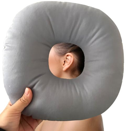 Yudobliss Piercing Kissen mit Loch, Donut Kissen, Ohrkissen, Piercing Pillow, Sleepingring für Seitenschläfer zur Schmerzlinderung im Ohr, Für Ohr Gegen Ohrenschmerzen, Blütenfarbe, Grau