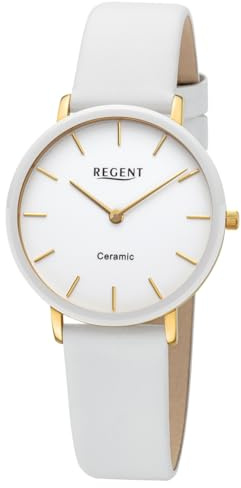 REGENT Damenuhr Edelstahl Vergoldet/Keramik Weiß Ø 34 mm BA-842