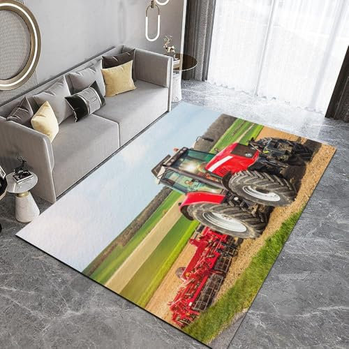 ARiXIaNg Traktor Teppich Kinderteppich Modern 3D Bauernhof Weizenfeld Teppich Schlafzimmer rutschfeste FußMatte Kinder Teenager Kurzflor Teppiche FüR Flur Wohnzimmer Boden Teppich 80x120 cm