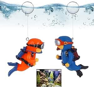 Lebendiges Aquarium-Dekorationsset, 2-teilig, Taucher und Schatztruhe, Aquarium-Zubehör für alle Aquarien, langlebig