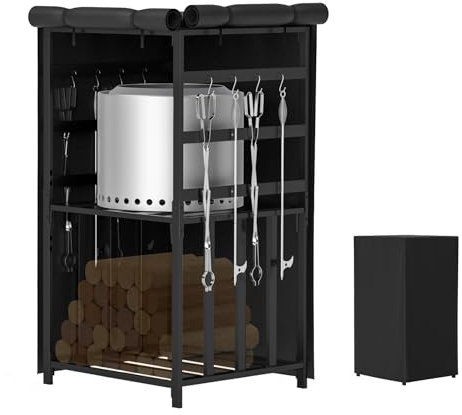 SafBbcue Storage Station 4.5 ft for Solo Stove Yukon Bonfire Ranger, for HGD and More Fire Pit Stoves, Firewood Storage Cabinet with Cover, Adjustable Firewood Rack for Logs and Fire Pit Accessories