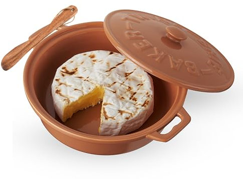Twine Ceramic Brie Baker with Wood Spreader, Brie Baking Tools with Lid Bakeware Sets, Terra Cotta Ceramic, Kitchen Set of 1