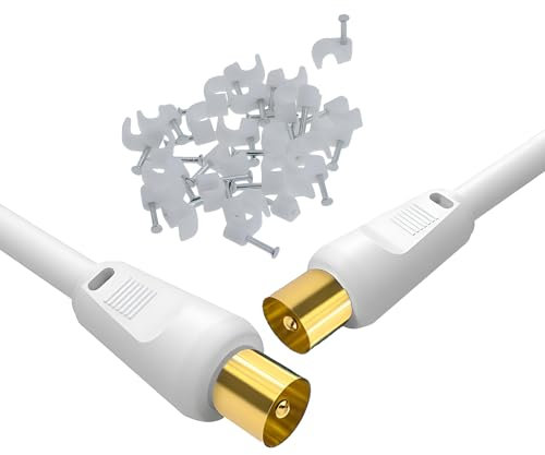 Reulin Aerial Cable Lead 1M, MALE-MALE Connection, Antenna Coaxial Wire, Slim 3C2V RF Coax For 4K/8K TVs Signal Amplifiers Y Splitter Wall Socket Booster Sky Box (Gold-Plated 1 M Long)