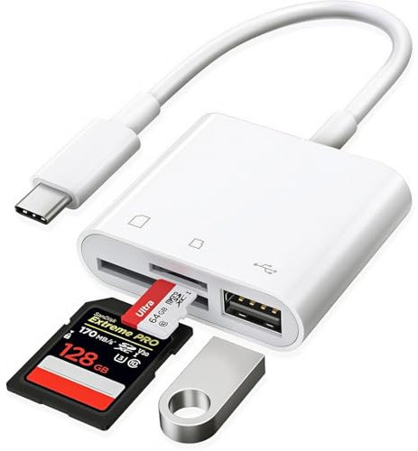 USB-C SD Card Reader - 3-in-1 Adapter for Micro SD/SD Cards, Compatible with iPhone 15/16, iPad Pro, Chromebook, MacBook Air/Pro, Samsung, Galaxy & More USB C Devices