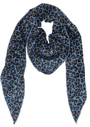 irisaa Schal Damen Leopard, weiche Deckenschal mit Leo Muster, dreieckstuch Halstuch mit 100% Cotton, Made in Italy, Schal Farben 2020:Blau