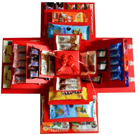 Xafrstyu 5-Schicht Kreative Explosionsbox mit Schleife, DIY Überraschungsbox für Geburtstage, Jubiläen, Valentinstag, Einzigartiges handgemachtes Geschenk (Red)