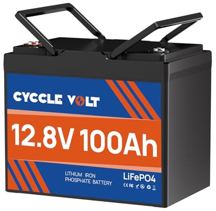 Mini Batterie Lithium 12v 100ah, CYCCLEVOLT 100A BMS avec arrêt à Basse température intégré, jusqu'à 8000 Cycles Rechargeable lifepo4 12V, Parfaite pour Camping-Cars, Solaire, Bateaux, Hors réseau