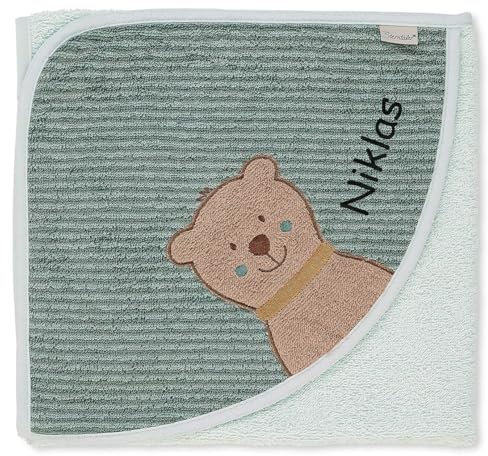 Sterntaler Kapuzenhandtuch mit Namen Bestickt für Baby & Kinder, Junge Badetuch Badehandtuch/Kinder-Badetuch mit Kapuze personalisiert (Modell 8)