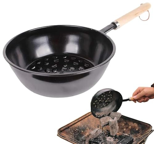 Charcoal Starter Pot - Chimney Starter Pot | Charcoal Fire Basket Pot | Charcoal Fire Starter With Wood Handle | Charcoal Starter Basket Pot | Charcoal Fire Pot For Outdoor Barbecue, Camping