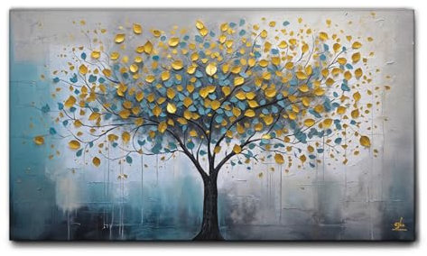Giallobus - Quadro - 11 - Albero foglie d'oro - Tela Canvas Telaio Standard - 100x60 - Pronto da appendere - Quadri moderni per la casa