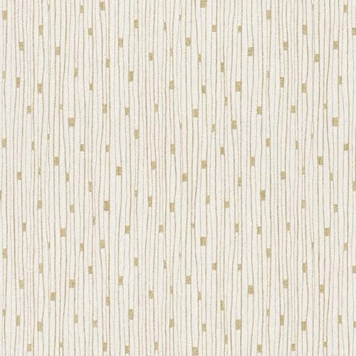 Stripes Wallpaper Wall Profhome 388223-GU hot Embossed Non-Woven Wallpaper Slightly Textured Design subtly Glittering Cream Gold 5.33 m2