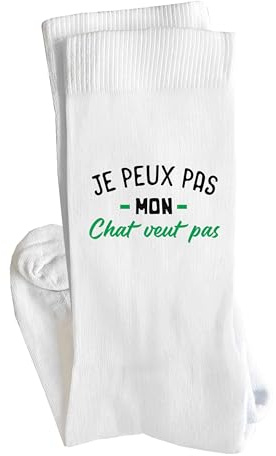 Otshirt Chaussettes Je peux pas mon chat veut pas | Socks | Idée Chaussettes Personnalisées Cadeau Fête Original Famille Travail Départ Collègue Retraite Noël.