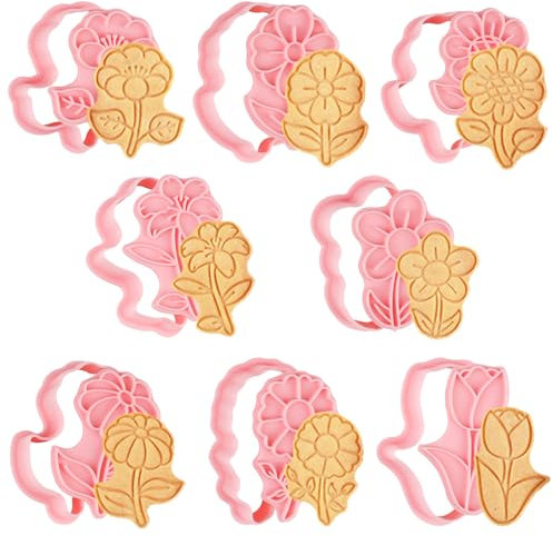 Bigqin 8 Pezzi Formine per Biscotti Piccoli Fiori,Pasticceria Accessori,3D Cartoon Plastica Stampi Biscotti,Formine Biscotti Piccoli Fiori per Decorare Biscotto Dolci Torta