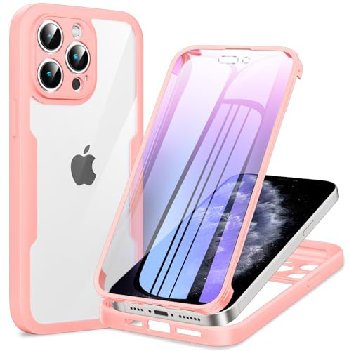 Phoona für iPhone 11 Pro Hülle, 360 Grad Robust Stoßfest Schutzhülle mit Eingebautem Displayschutz, Case Transparent Panzerhülle Handyhülle für iPhone 11 Pro, Rosa