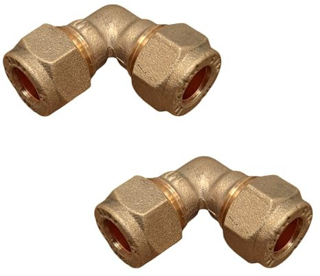 8mm Brass Compression Elbow Connectors – Pack of 2 | Right Angle Plumbing Fittings for Copper Pipework