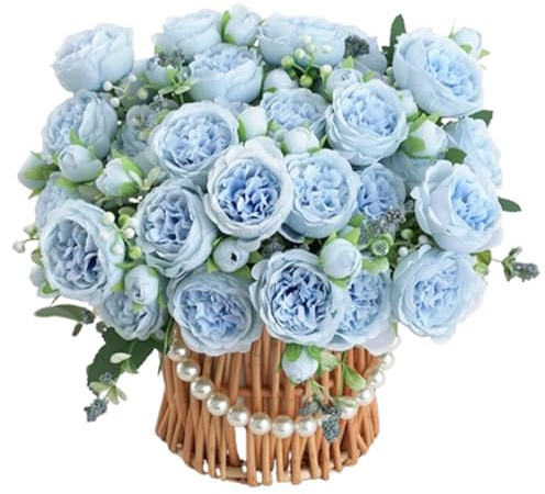 YDYxieji 2 Bunches Artificial Peony Silk Flowers, 10Pcs Realistic Faux Peonies Flower, Lifelike Peony Fake Flowers Bouquet for Wedding Party Centerpiece Home Decor (Blue)