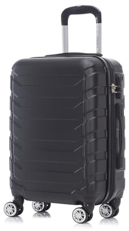 YONSLY Reisekoffer Trolley, Rollkoffer Travel Handgepäck Set, Kabinenkoffer, Koffer Suitcase mit 4 Rollen 360°, Zahlenschloss, Weicher Gummigriff, Hartschalenreisekoffer (M, Schwarz)