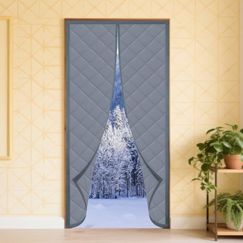 Isolation Thermique Porte 80 x 210 cm Anti Froid et Chaleur Magnétique Rideau de Porte Fermeture Automatique pour Portes de Cave, Balcon et Terrasse, gris argenté