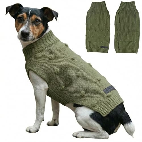 Bobby & Poppy Strick Hundepullover, Warmer Winterpullover für kleine, mittlere & große Hunde, ultrasofter Hundepulli Punktmuster Dackel Französische Bulldogge Bulldog Welpen - Grün XL DOTS Dog_Green