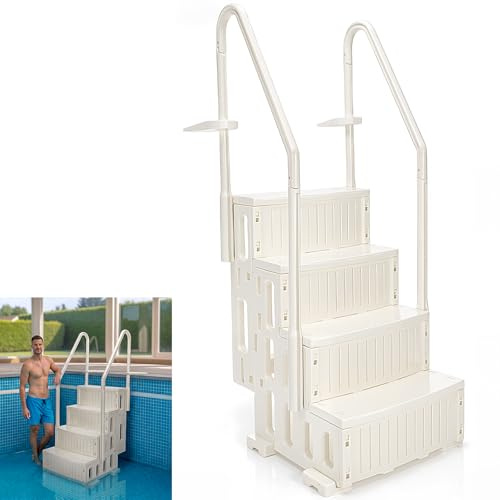 Yuntau Scala per piscina a 4 gradini con doppio corrimano resistente, gradini antiscivolo e larghi, capacità di carico massima fino a 136 kg, per 121,9 cm a 137,2 cm, sistema di ingresso fuori terra