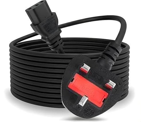 10m UK Computer Power Cable, Kettle Lead/UK Power Cord, UK Mains 3 Pin Plug Power Cable, 13A 250v Kettle Power Supply Lead Cord for PC, Monitor, Printer & More (5M)