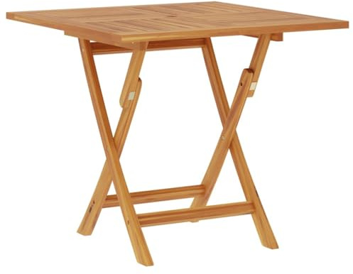 mtlskopl Table de jardin pliable 85 x 85 cm en teck massif résistant aux intempéries, peu encombrante pour jardin, balcon, camping, table à manger avec trou pour parasol, utilisation en extérieur et