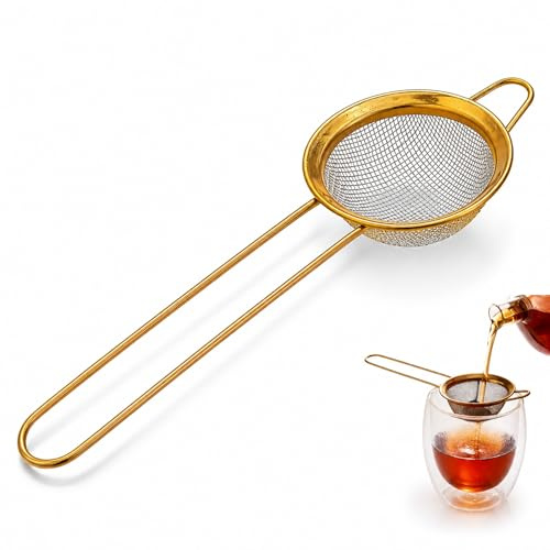 1 Pc Matcha Sieve, Loose Tea Strainer, Metal Fine Mesh, Stainless Steel Mini Sieve, Icing Sugar Sieves, Tea Bag Strainer Filter, Small Matcha Sifter, Coffee Strainers (Gold, 5.8cm)