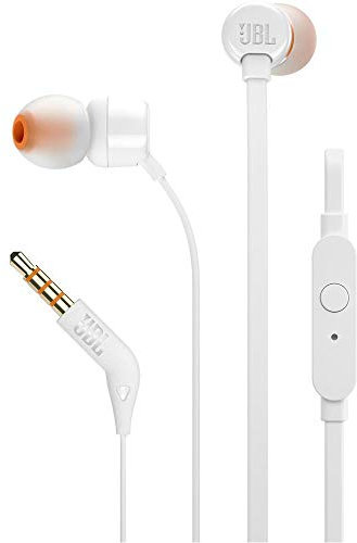 JBL T110 Auriculares In Ear con Pure Bass con manejo de un Solo botón y micrófono, Color Blanco