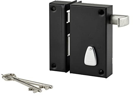 THIRARD - Serratura Verticale in Applique 6 Gorges a Tiraggio per Ingresso - Sinistra - Asse 45 mm - Quadro 7 mm - 75 x 130 mm - Nero - Corpo e Gâche Acciaio Cambrato - 2 Chiavi Incluse