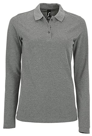 Sols Damen Pique-Polo-Shirt, langärmlig (XL) (Grau Meliert)