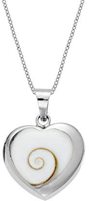 81stgeneration Sterling Silber Große Gerahmte Herzkette mit Shiva-Auge-Muschel-Inlay | Herzförmiger Muschelanhänger aus 925er Silber | Strand-Boho-Schmuck für Damen | Meerjungfrau Halsketten