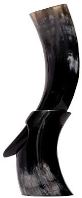 Brillibrum Design Trinkhorn Becher echtes Kuhhorn poliert mit Griff Wikinger Becher Trink-Gefäß aus Horn Bierkrug Mittelalter Unikat Horntasse Met (400 ml, Kuhhorn mit Hornständer)