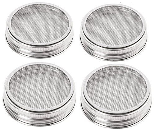4 Pack Stainless Steel Sprouting Jar Strainer Lids - Wide Mouth Mason Jar Plastic Screen Sprouting Kit Lids - for Growing Bean, Broccoli, Alfalfa, Salad Sprouts and More