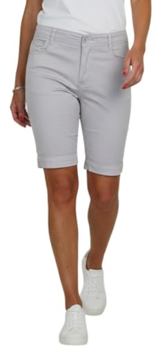 iceoolfashion Women's Stretch Chino Shorts, Mid-Waist | Ladies Mid Waist Jean Style Bermuda Slim Fit Shorts Turn Up Cuffs Summer