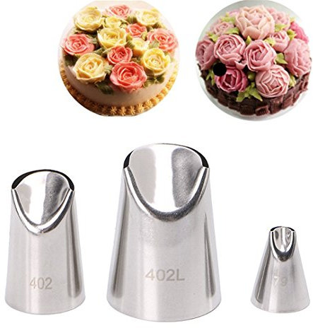 FantasyDay 3 teiliges Spritztüllen Set Profi, Kuchen Einrichtungstipps, Hochwertigen Edelstahl Sahnehäubchen Rohrleitungen Düsen Gebäck Tipps zum Dekorieren von Torten, Keksen, Kuchen, und Plätzchen