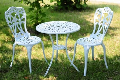 Lazy Susan Tulipe Round 2 Seater Bistro Set | Cast Aluminium Garden Furniture Set | Weatherproof | Maintenance-free | Matching Bistro Chairs | White Finish