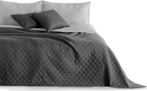 DecoKing Tagesdecke 170 x 270 cm Graphit anthrazit grau Silber Bettüberwurf zweiseitig pflegeleicht Axel