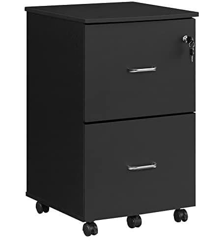 VASAGLE Rollcontainer mit Schloss und Schubladen, abschließbarer Aktenschrank mit Verstellbarer Hängeregistratur, schwarz LCD27BKV1