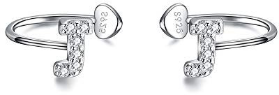 Clearine Ohrclips Buchstabe J 925 Sterling Silber Winzig CZ Kristall Alphabet ohne ohrlöcher Ohrringe für Damen Mädchen